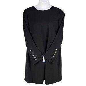 Talbots Womens 16 Black Shift Dress Long Sleeve Rhinestone Cuff Buttons Elegant